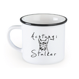 Jonny's Keramiktasse im Emaillelook "Achtung Stalker"